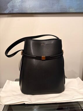 Toteme Belted Bucket Black Leather Shoulder Bag with Gold Hardware